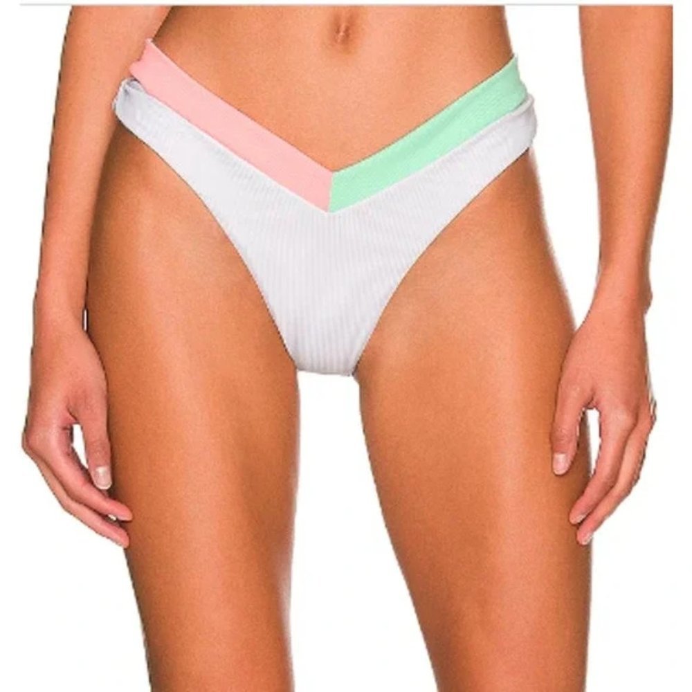 Peixoto Color Block High Cut Ribbed Bikini Bottom in White Size M NWT
